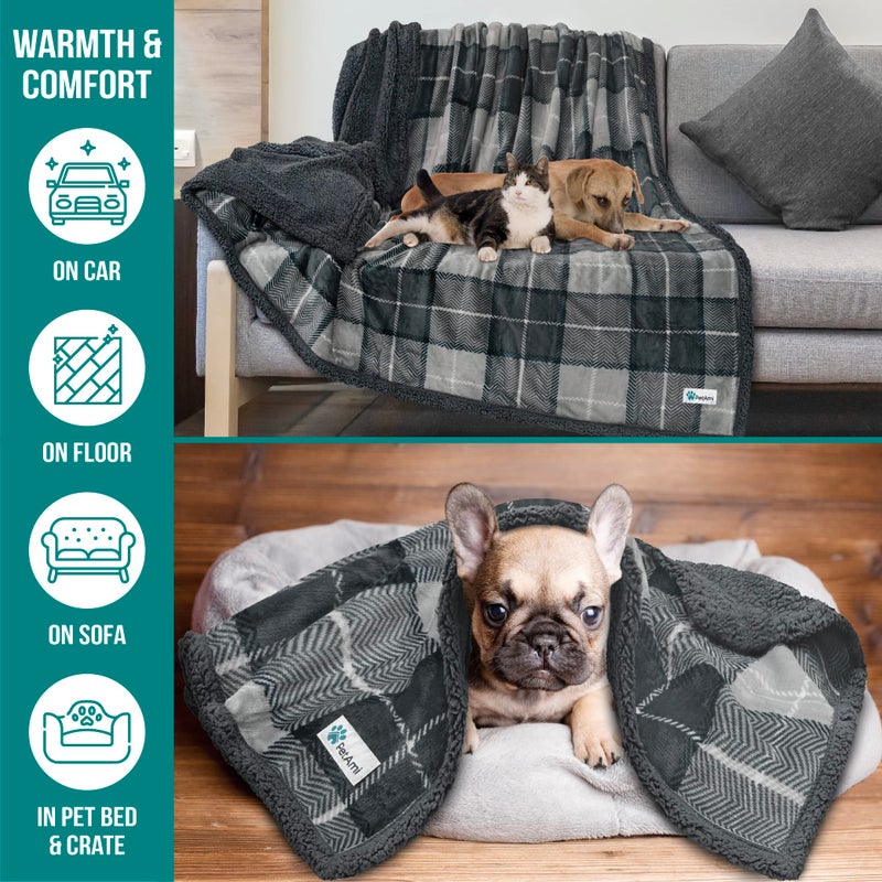 PetAmi Dog Blanket for Bed, XL Pet Blanket Large Dogs, Fleece Furniture Couch Cover Protector Sofa Car Crate Kennel, Soft Sherpa Cat Throw Plush Reversible Washable, Twin 60x80 Plaid Dark Gray - Image 5